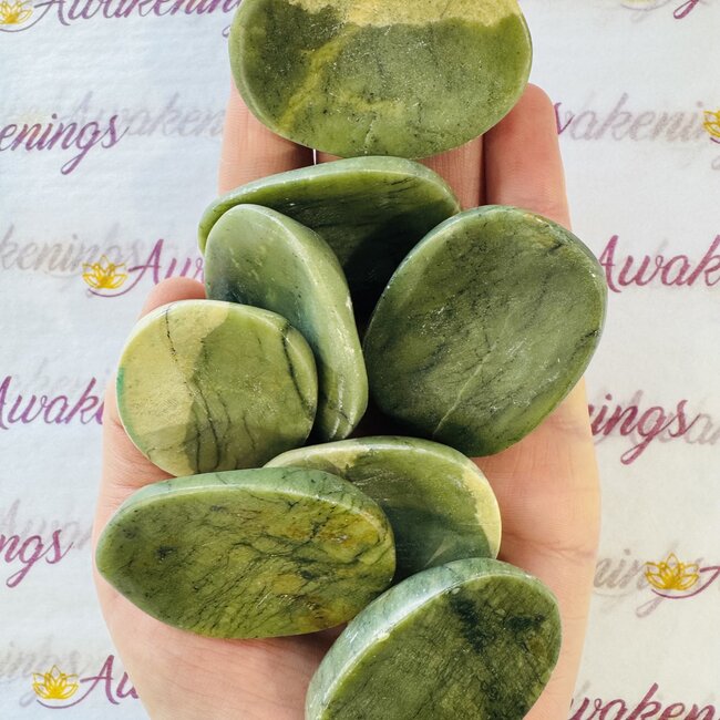 Green Jade Worry (Thumb Fidget Relaxation Pocket) Stones - Medium Oval