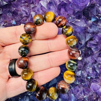 Tri-Color Tigers Eye Bracelets ( Gold, Red & Blue ) - 12mm