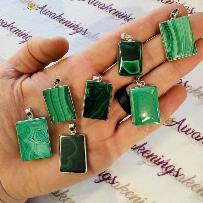 Malachite Pendants - Rectangle Sterling Silver