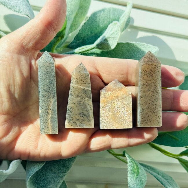 Black Sunstone with Rainbow Lattice - Tower Point Generator - Small 1-2"