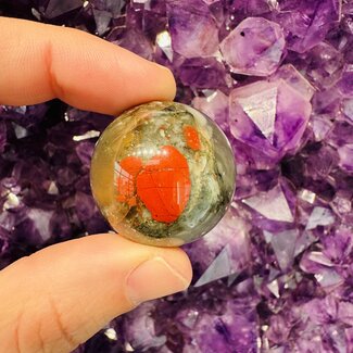 Bloodstone (Seftonite Heliotrope) Sphere Orb -Globe  30-35mm & Sphere Stand