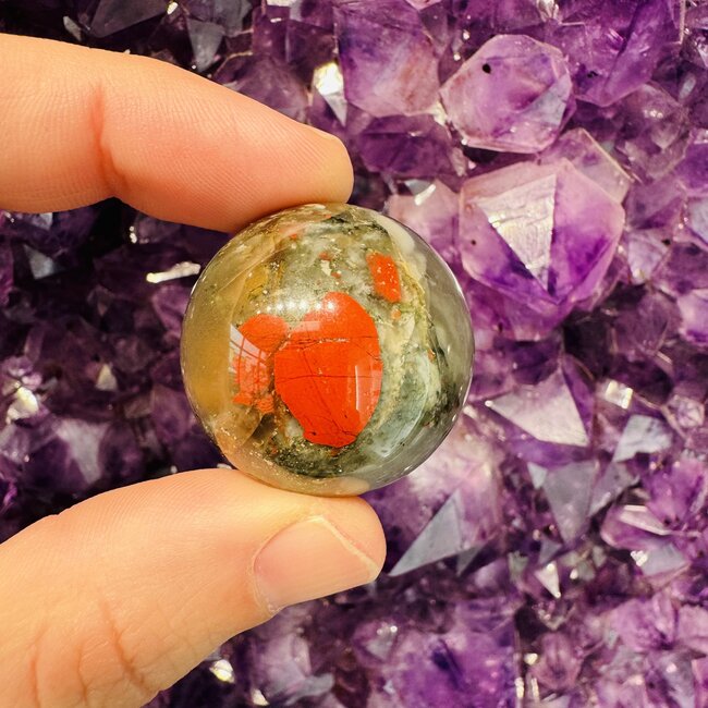 Bloodstone (Seftonite Heliotrope) Sphere Orb - 30 - 35mm & Sphere Stand