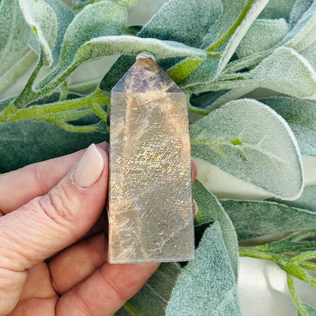 Black Sunstone with Rainbow Lattice - Tower Point Generator - Medium 2-3"
