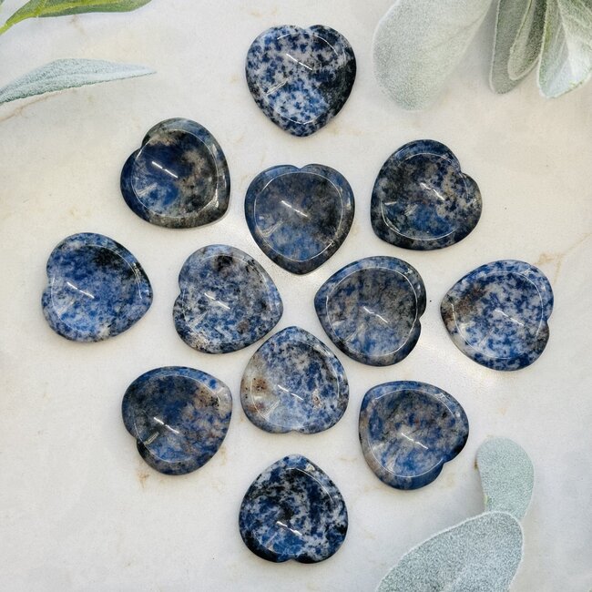 Sodalite (Blue Spot) Worry (Thumb Fidget Relaxation Pocket) Stones - Hearts