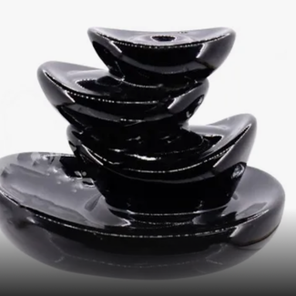 Backflow Reverse Flow Incense Cone Burner - (Good Fortune) Waterfall Black Ceramic 4" x 5"