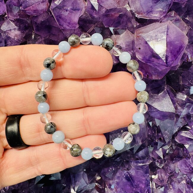 Black Labradorite (Larvikite), Angelite & Clear Quartz Bracelets - 6mm