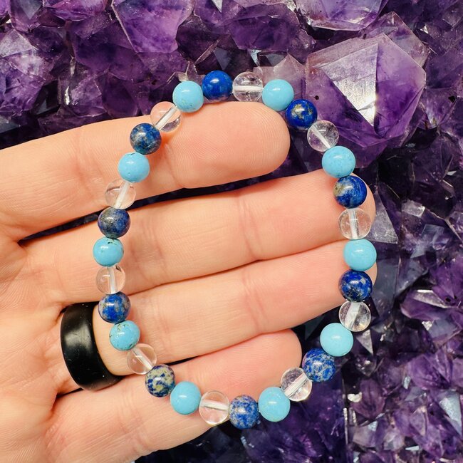 Lapis, Clear Quartz, & Turquoise Bracelet - 6mm