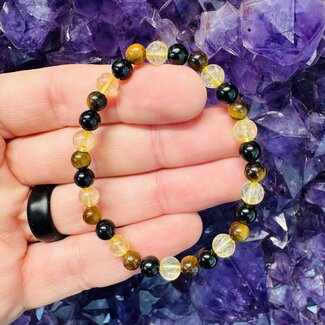 Gold Tigers Eye, Citrine, & Black Tourmaline Bracelet- 6mm