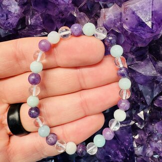 Amazonite Clear Quartz & Lepidolite Bracelets - 6mm