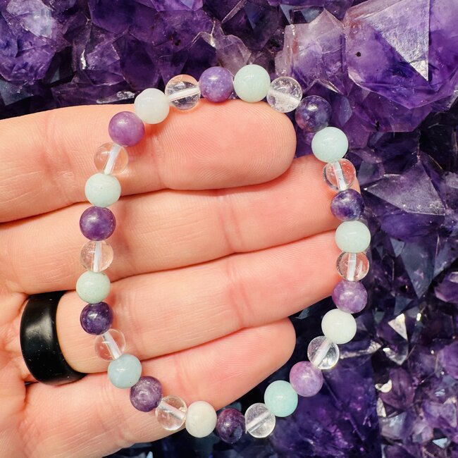 Amazonite Clear Quartz & Lepidolite Bracelets - 6mm