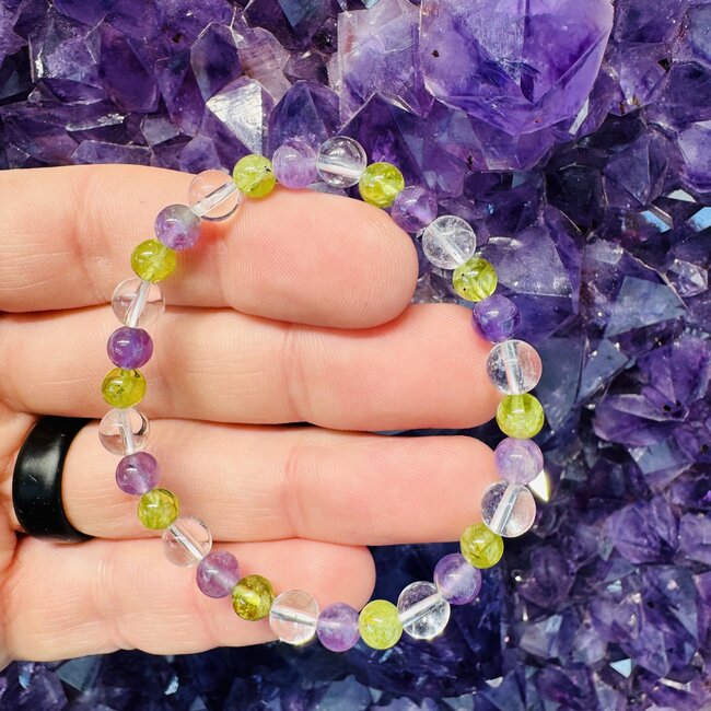 Amethyst Clear Quartz & Peridot Bracelets - 6mm