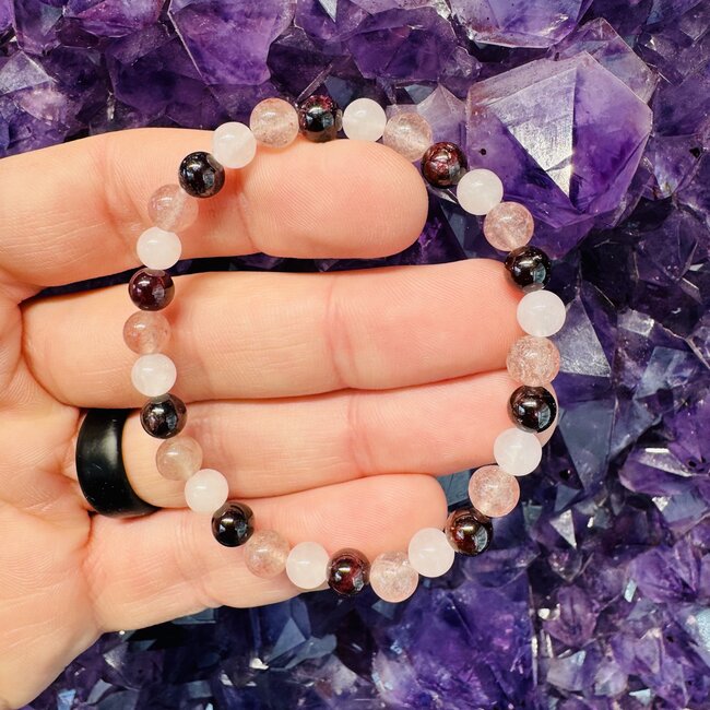 Rose Quartz, Strawberry Quartz (Red Guava), & Garnet Bracelets - 6mm