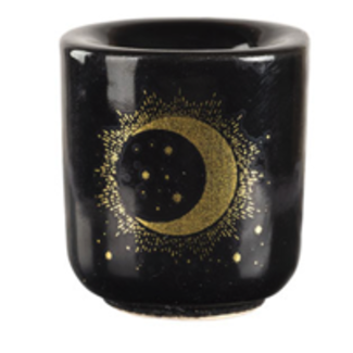 Mini Magic Ritual Candle Holder Black Moon & Stars 1" Ceramic - Chime Spell