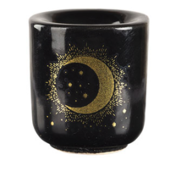 Mini Magic Ritual Candle Holder Black Moon & Stars 1" Ceramic - Chime Spell