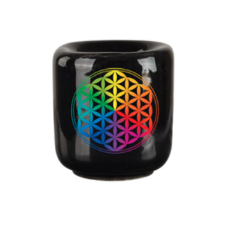 Mini Magic Ritual Candle Holder Black Flower of Life 1" Ceramic - Chime Spell