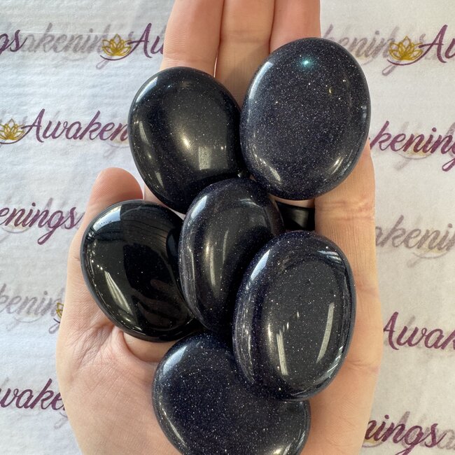 Blue Sandstone (Goldstone) Sand Stone Palm Pillow Pocket Stone