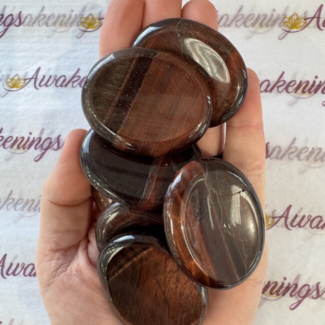 Red Tiger Eye Worry (Thumb Fidget Relaxation Pocket) Stones - Large Oval