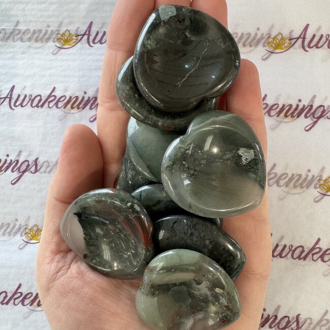 Bloodstone (Seftonite Heliotrope) Worry (Thumb Fidget Relaxation Pocket) Stones - Hearts