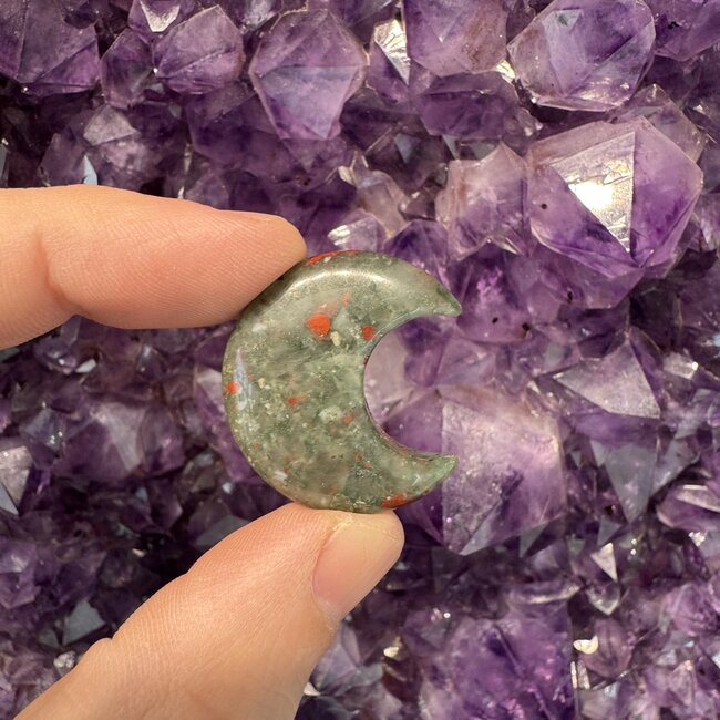 Bloodstone (Seftonite Heliotrope) Crescent Moons - Medium