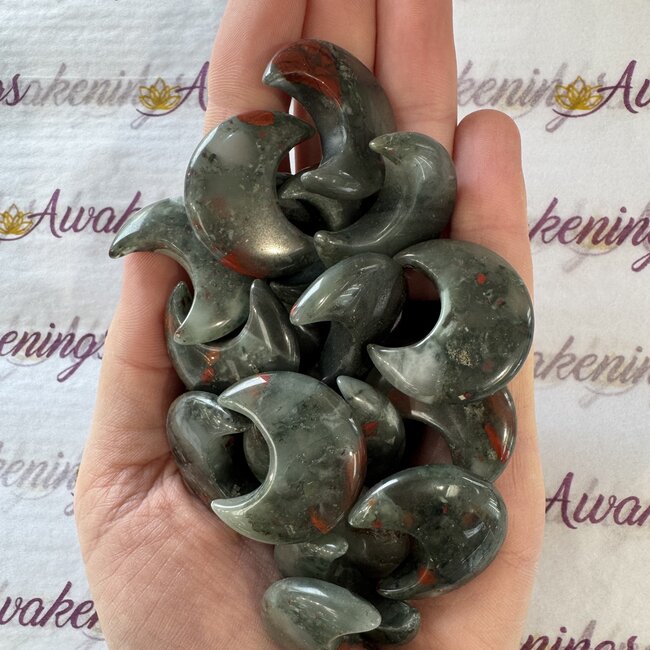 Bloodstone (Seftonite Heliotrope) Crescent Moons - Medium