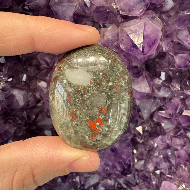 Bloodstone (Seftonite Heliotrope) Palm Pillow Pocket Stone