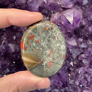 Bloodstone (Seftonite Heliotrope) Worry (Thumb Fidget Relaxation Pocket) Stones - Large Oval