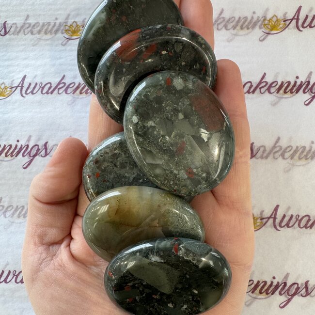 Bloodstone (Seftonite Heliotrope) Worry (Thumb Fidget Relaxation Pocket) Stones - Large Oval