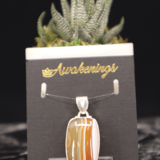 Carnelian Banded Agate Pendant Rounded Rectangle Sterling Silver