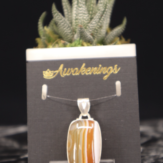 Carnelian Banded Agate Pendant Rounded Rectangle Sterling Silver