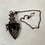 Black Obsidian Pendulums - Faceted Oval with Pentagram Star within Heart (Antique Bronze) Boho Vintage Crown
