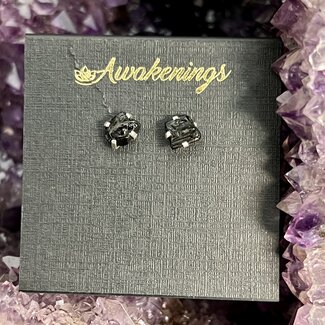 Black Tourmaline Earrings - Studs Rough Raw Natural - Prong Claw Set Sterling Silver