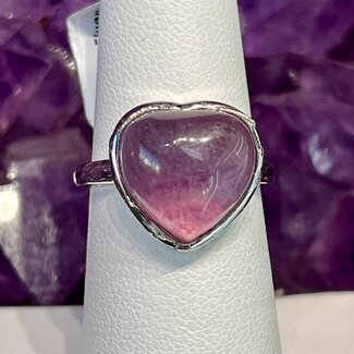 Rainbow Fluorite Heart Silver (Plated) Ring - Adjustable