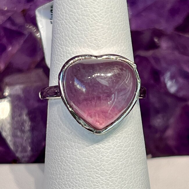 Rainbow Fluorite Heart Silver (Plated) Ring - Adjustable
