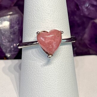 Rhodochrosite Heart Silver (Plated) Ring - Adjustable