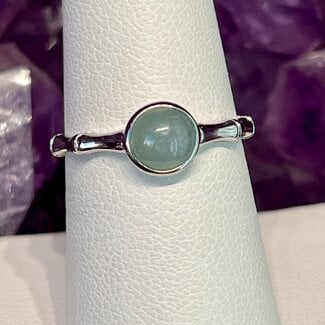 Jade (Burma) Round Silver (Plated) Ring with Groove Ridge Band - Adjustable
