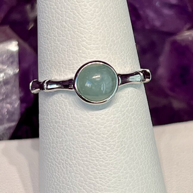 Jade (Burma) Round Silver (Plated) Ring with Groove Ridge Band - Adjustable