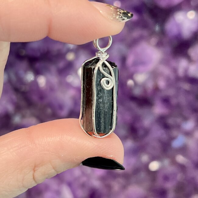Black Tourmaline Pendants - Rough Raw Natural - Wire Wrapped