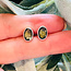 Moldavite Earrings - Oval (Large) Stud Faceted Bezel Set - Sterling Silver