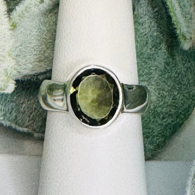 Moldavite Rings - Size 5.5 Oval Faceted Bezel Set - Sterling Silver