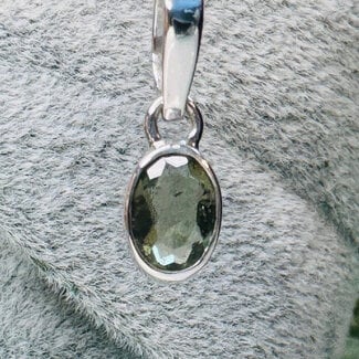 Moldavite Pendants - Oval (Small) Faceted Bezel Set - Sterling Silver .925