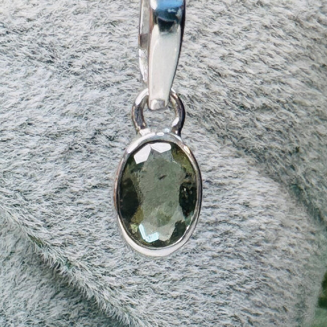 Moldavite Pendants - Oval (Small) Faceted Bezel Set - Sterling Silver .925
