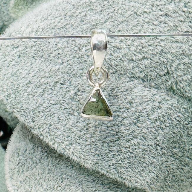 Moldavite Pendants - Triangle (Small) Bezel Set - Sterling Silver