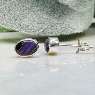 Sugilite Earrings - Oval (Small) Stud Bezel Set - Sterling Silver