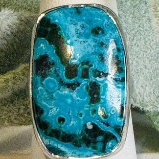 Azurite & Malachite Rings - Rounded Rectangle Adjustable Bezel Set - Sterling Silver