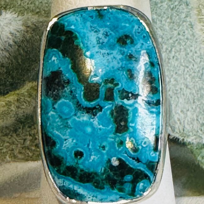 Azurite & Malachite Rings - Rounded Rectangle Adjustable Bezel Set - Sterling Silver