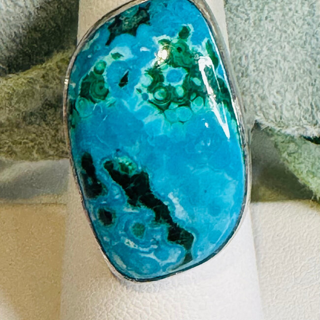 Azurite & Malachite Rings - 'S' Shape Adjustable Bezel Set - Sterling Silver