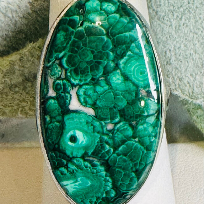 Malachite Rings - Oval Adjustable Bezel Set - Sterling Silver