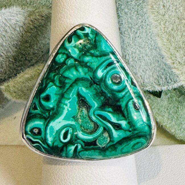 Malachite Rings - Triangle Adjustable Bezel Set - Sterling Silver
