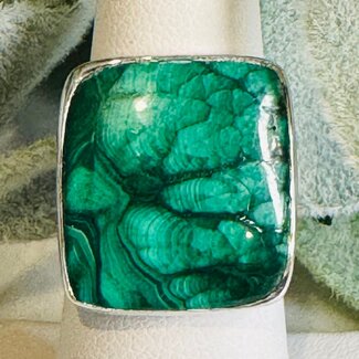 Malachite Rings - Square Adjustable Bezel Set - Sterling Silver