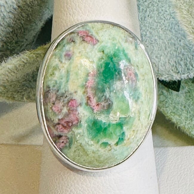 Ruby in Fuchsite Rings - Oval Adjustable Bezel Set - Sterling Silver